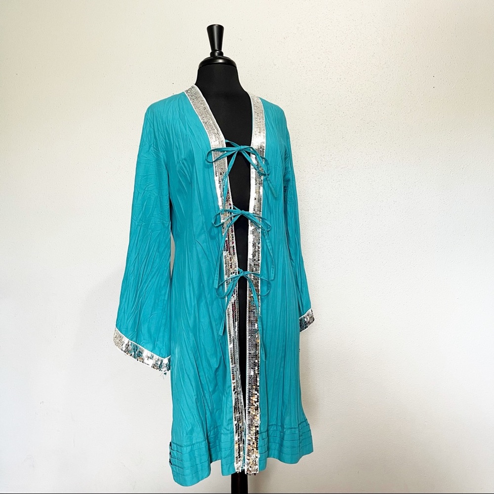 Payet Sequin Cardigan Turquoise Size 4